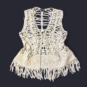 Boho Beige Knit Crochet Vest by LSA International!